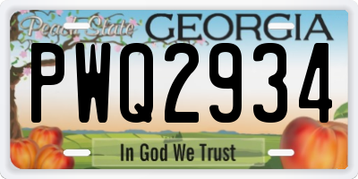 GA license plate PWQ2934