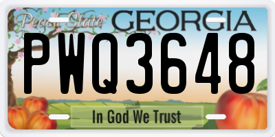 GA license plate PWQ3648