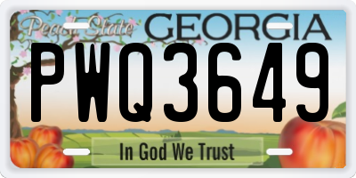 GA license plate PWQ3649