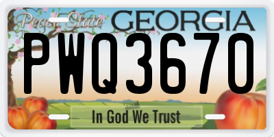 GA license plate PWQ3670