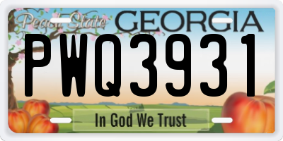 GA license plate PWQ3931