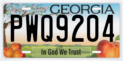 GA license plate PWQ9204