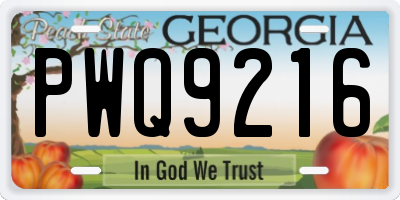 GA license plate PWQ9216
