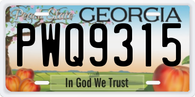 GA license plate PWQ9315