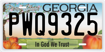 GA license plate PWQ9325