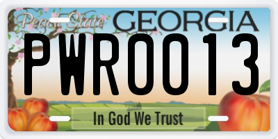 GA license plate PWR0013