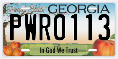 GA license plate PWR0113