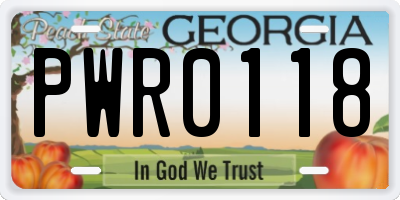 GA license plate PWR0118