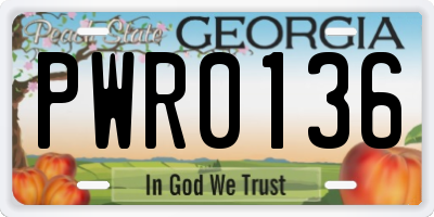 GA license plate PWR0136