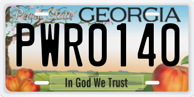 GA license plate PWR0140