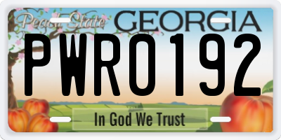 GA license plate PWR0192