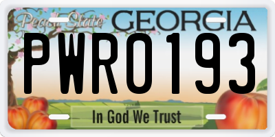 GA license plate PWR0193