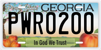 GA license plate PWR0200