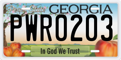 GA license plate PWR0203