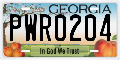 GA license plate PWR0204