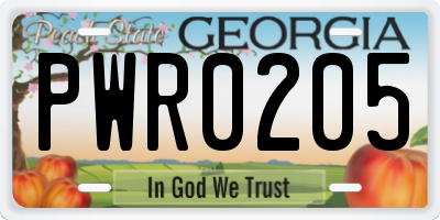 GA license plate PWR0205