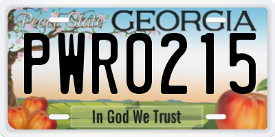 GA license plate PWR0215