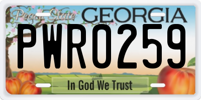 GA license plate PWR0259