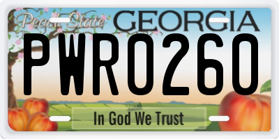 GA license plate PWR0260