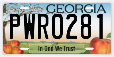 GA license plate PWR0281