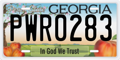 GA license plate PWR0283