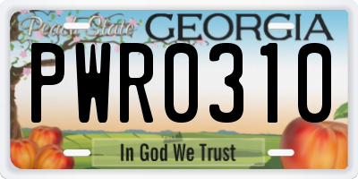 GA license plate PWR0310