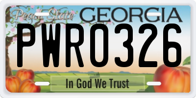 GA license plate PWR0326