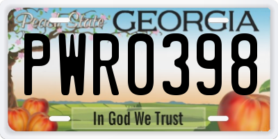 GA license plate PWR0398