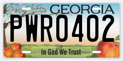 GA license plate PWR0402