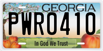 GA license plate PWR0410