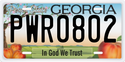 GA license plate PWR0802