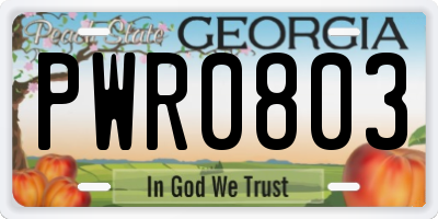 GA license plate PWR0803