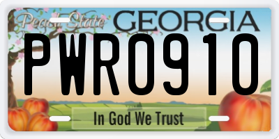 GA license plate PWR0910