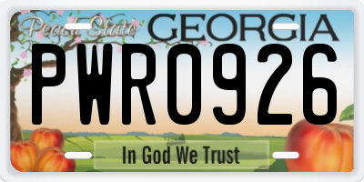 GA license plate PWR0926