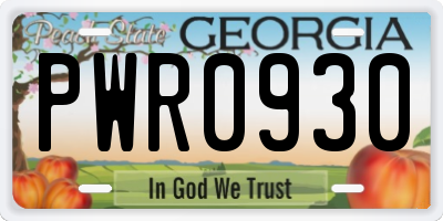 GA license plate PWR0930