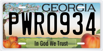 GA license plate PWR0934