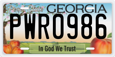 GA license plate PWR0986