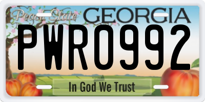 GA license plate PWR0992