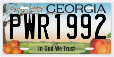 GA license plate PWR1992