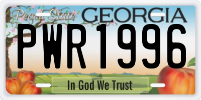 GA license plate PWR1996