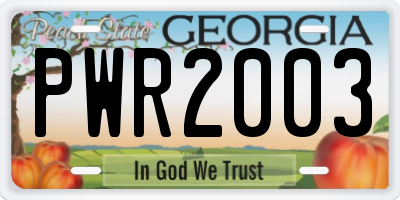 GA license plate PWR2003