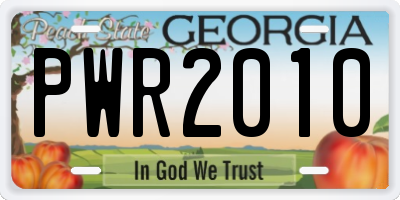 GA license plate PWR2010
