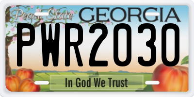 GA license plate PWR2030