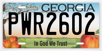 GA license plate PWR2602