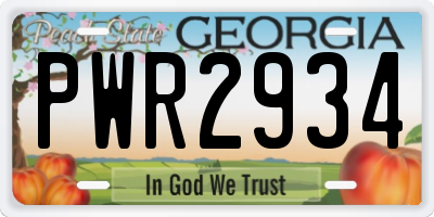 GA license plate PWR2934