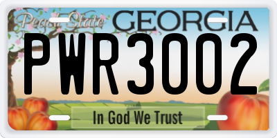 GA license plate PWR3002
