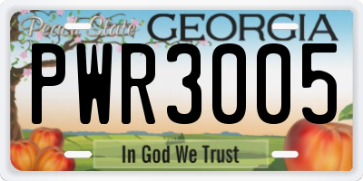 GA license plate PWR3005