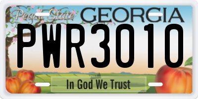 GA license plate PWR3010
