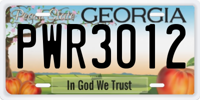 GA license plate PWR3012