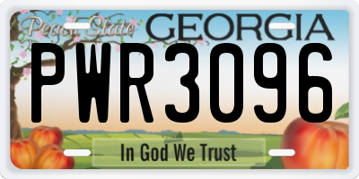 GA license plate PWR3096